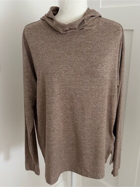 Athleta Uptempo Hoodie Sweatshirt Tan Brown Heather Long Sleeve Women’s L*L9